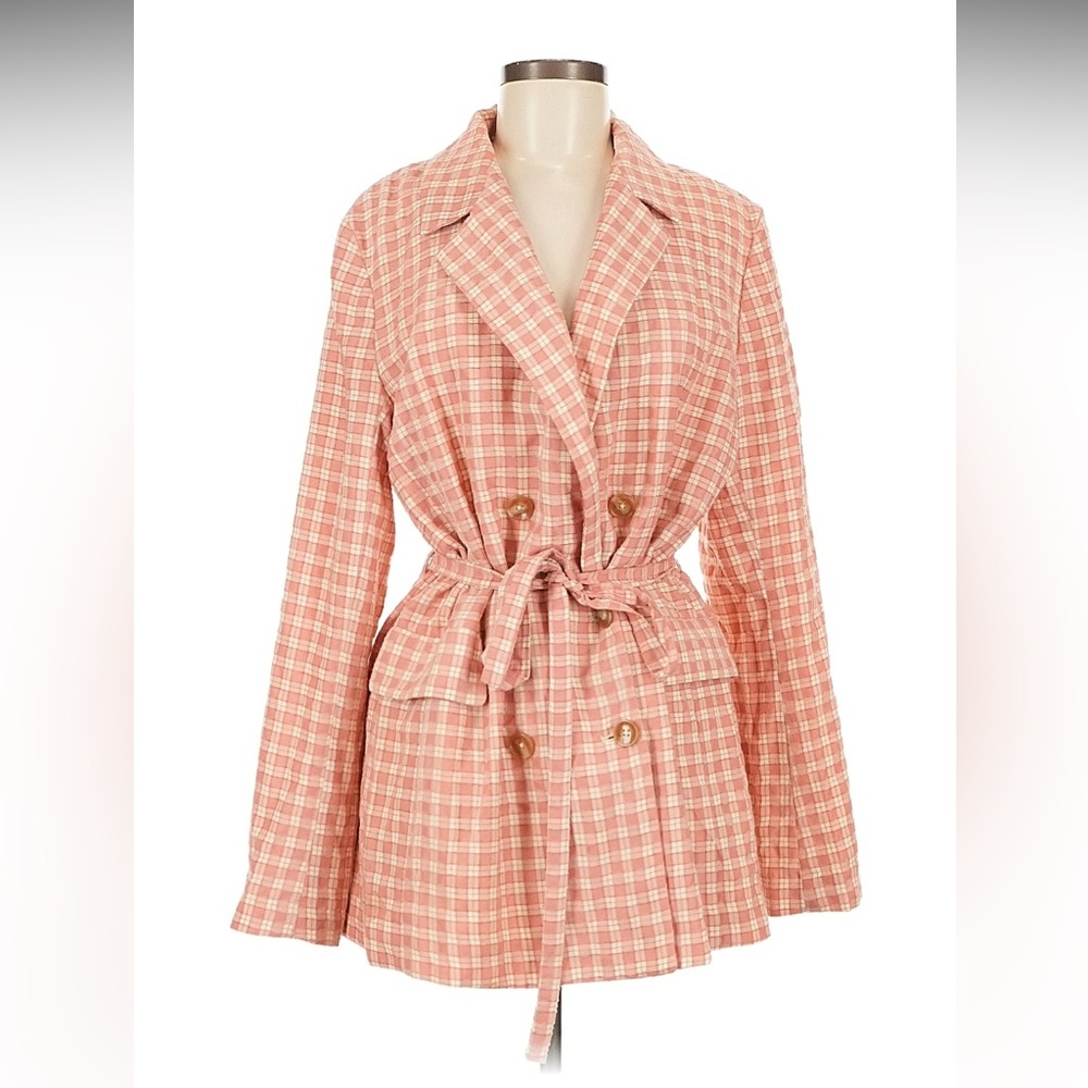 Free People Pink Checkered Blazer